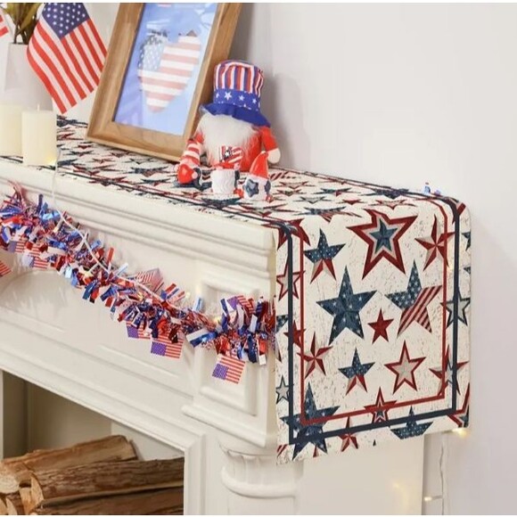 Table Runner 13x108in Woven Polyester Patriotic Stars USA Flag Red White & Blue - Picture 4 of 4